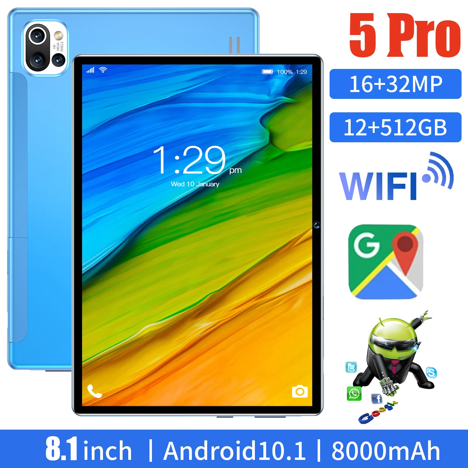 Global Version 5 Pro Android Tablet PC 8000mAh 12GB RAM 512GB ROM 16+32MP Camera 10 Core WIFI Netbook 8.1 Inch Laptop mini Pad |
