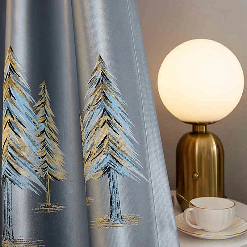 

Curtains for Living Dining Room Bedroom New Imitation Silk American Modern Luxury Blue High Shading Windows Door Kitchen Simple