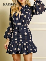 new dot printed party dress summer women casual long sleeve o neck hollow out ladies mini dress backless streetwear dropshipping