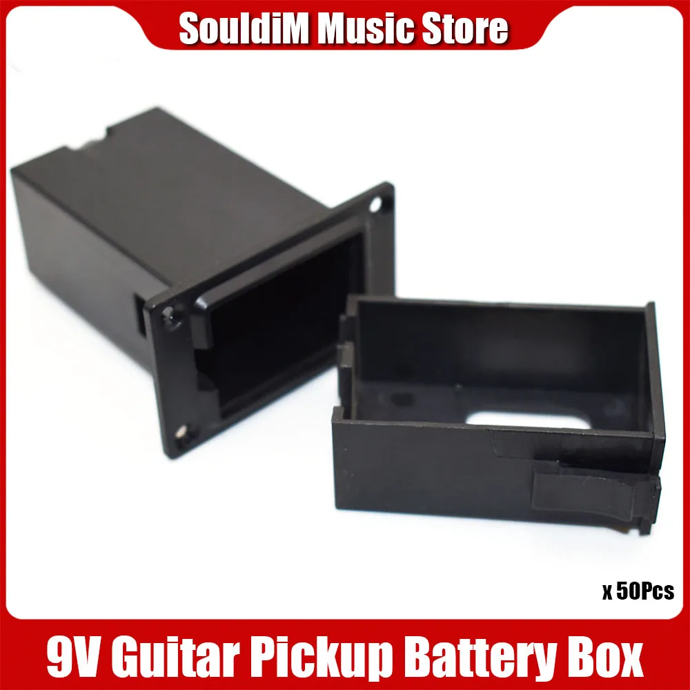 Caja de batería para pastilla de Guitarra activa EQ 9 V, soporte para batería de 9 voltios, con resorte y enchufe de 2 pines, 50 piezas