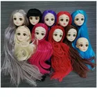Подходит для 2530 см тела BJD голова куклы 3D глаза фиолетовый серый красный Средний длинный парик голова куклы мода DIY одеваются девушка игрушка подарок