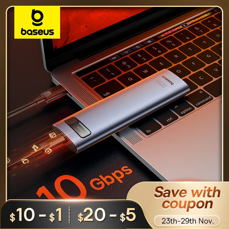 

Baseus M2 SSD Case NVME SATA Dual Protocol M.2 to USB Type C 3.2 Gen 2 Portable SSD Sata Nvme Enclosure External PC Case