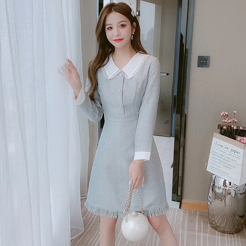 

Женское твидовое платье с длинным рукавом, элегантное платье в стиле пэчворк, Осень-зима