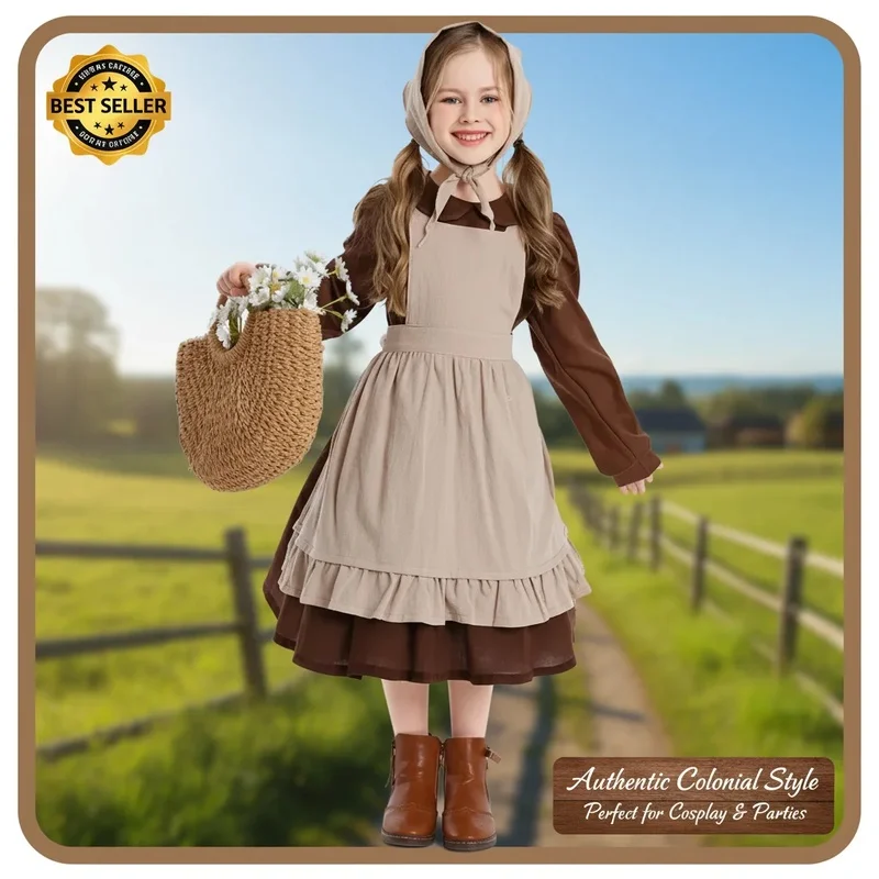 Фото Костюм горничной COSCinderella для девочек 3-8 лет, платье в колониальном стиле для косплея, комплект №4