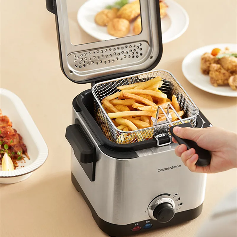 

cookerbene 220V Fryer Deep Fryer Household Electric Boiler Oil Saving Controllable Temperature Deep Frying Pot Fries Machine