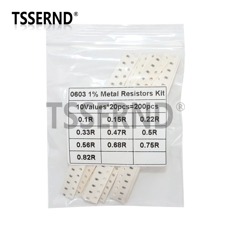 200PCS 1% 0805 1206 0603 SMD resistor assorted kit set 10 valueX20pcs=200pcs 1R00 R820 R750 R620 R500 R470 R330 R220 R150 R100