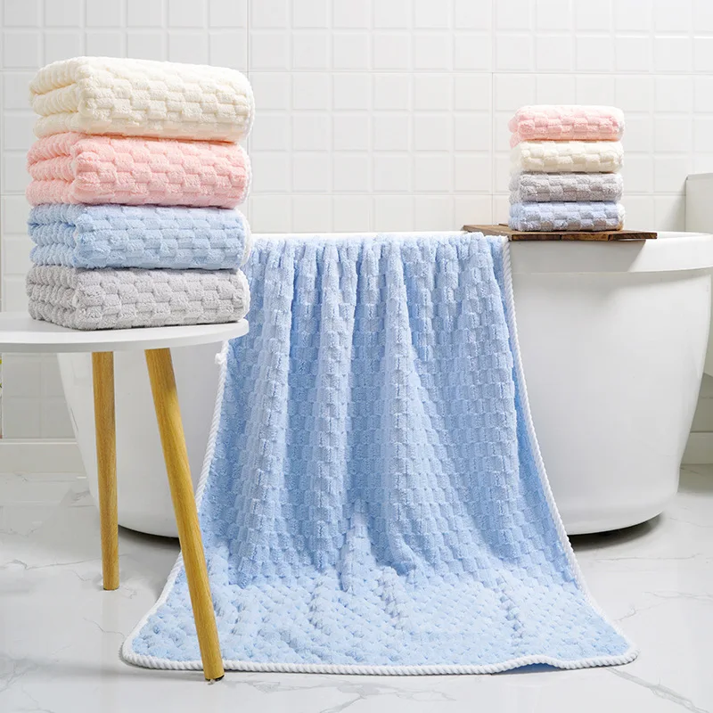 

2pcs/set Cloud grid coral velvet towel set solid 1pc face towel and 1pc Largesize bath towel Quick Dry Towels bathroom for Adult