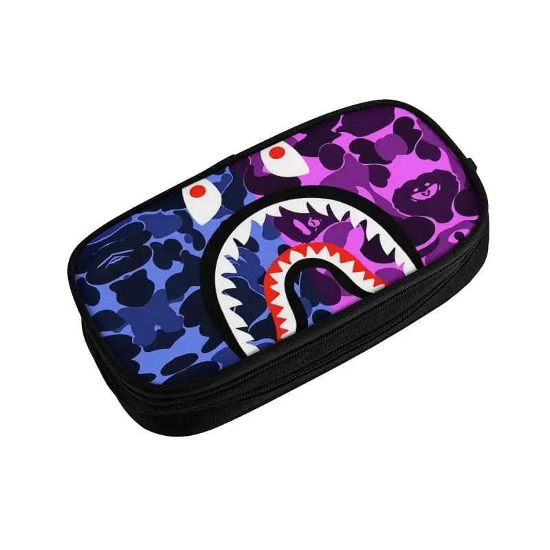 Kawaii Camo Camouflage Pencil Case for Boys Gilrs Custom Bape Shark Teeth Large Capacity Pen Bag Box School Accessories |