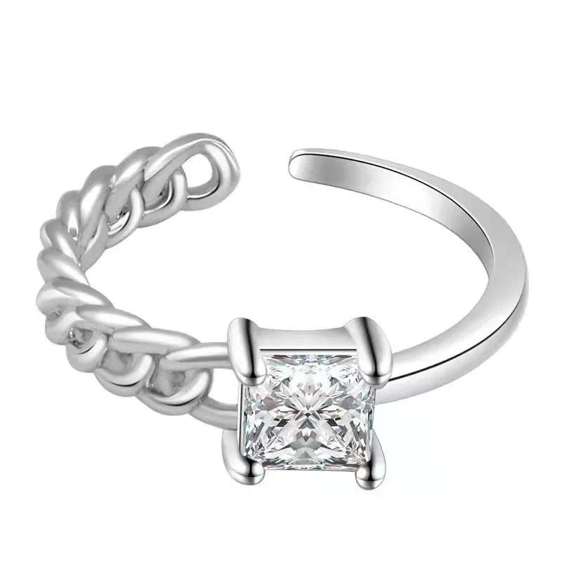 

Trendy Chain Opening Zircon Rings Stainless Steel Jewelry Statement Metal Texture High Quality Finger Ring Bague Dames New