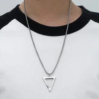 2021 new design black silver color triangle necklace for men stainless steel chain mens geometric pendant neck jewelry
