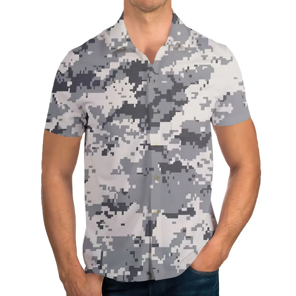 

Men's Summer Short Sleeved Printed Shirt With Loose Geometric Pattern Oversized Lapel Single Breasted Shirt For Men's Clothing