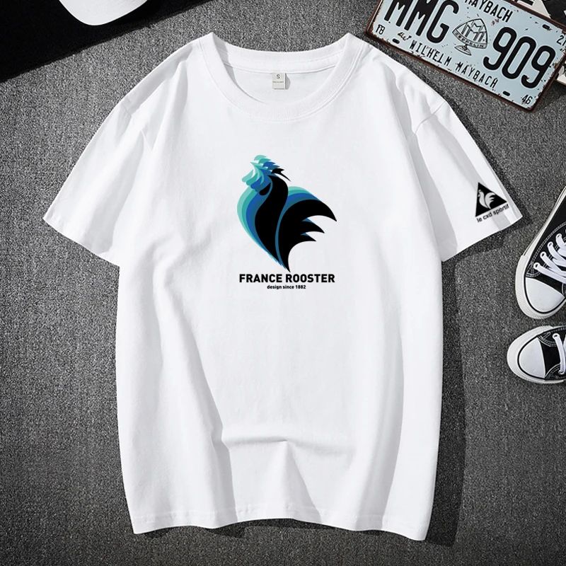 

Футболка Le CoQ sportif мужская с коротким рукавом, свободная модная тенниска из хлопка с круглым вырезом, модный тренд с принтом, лето