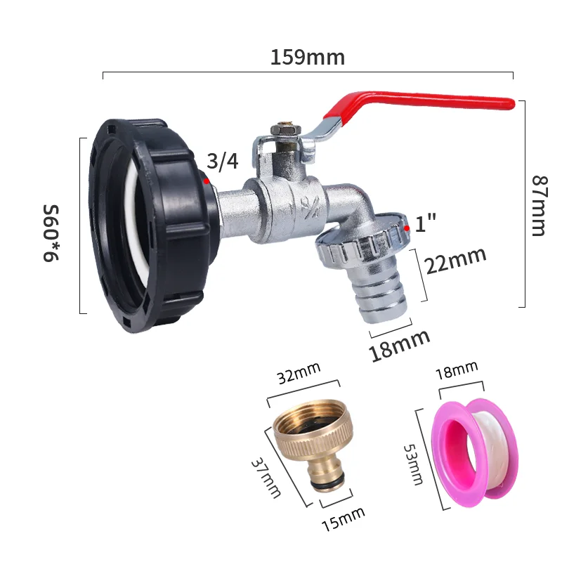 

S60X6 Coarse Thread IBC Tank Adapter for 1000 Liters with 2 Qucik Connect Alloy/ Brass Faucet Replacement Rainwater Tank Adapter