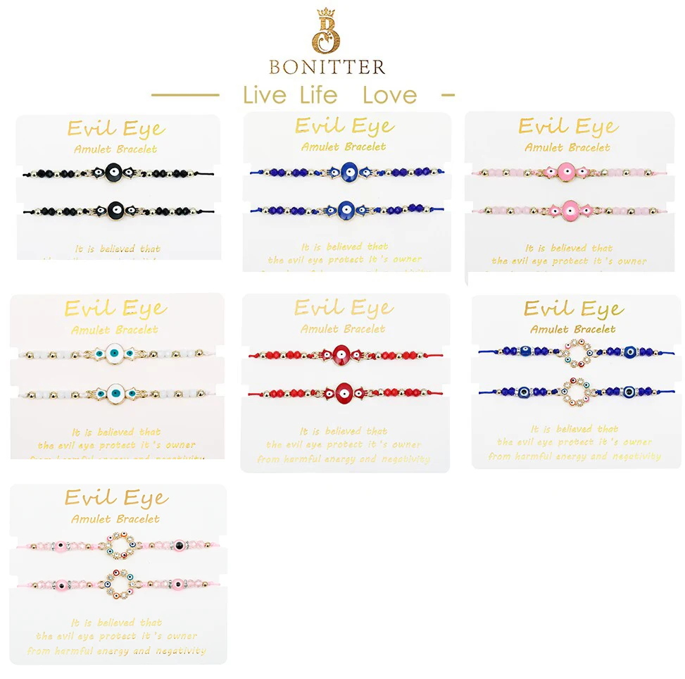 

2 pcs/Set Turkish Evil Eye Bracelets Red Black Braided Bracelet Handmade Protection Amulet Gift For Women Men Lucky Wish Jewelry