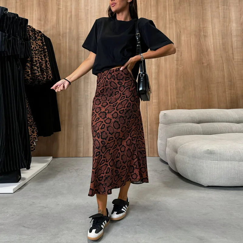 Осенне-зимняя новая женская мода юбки с высокой талией леопардовым принтом