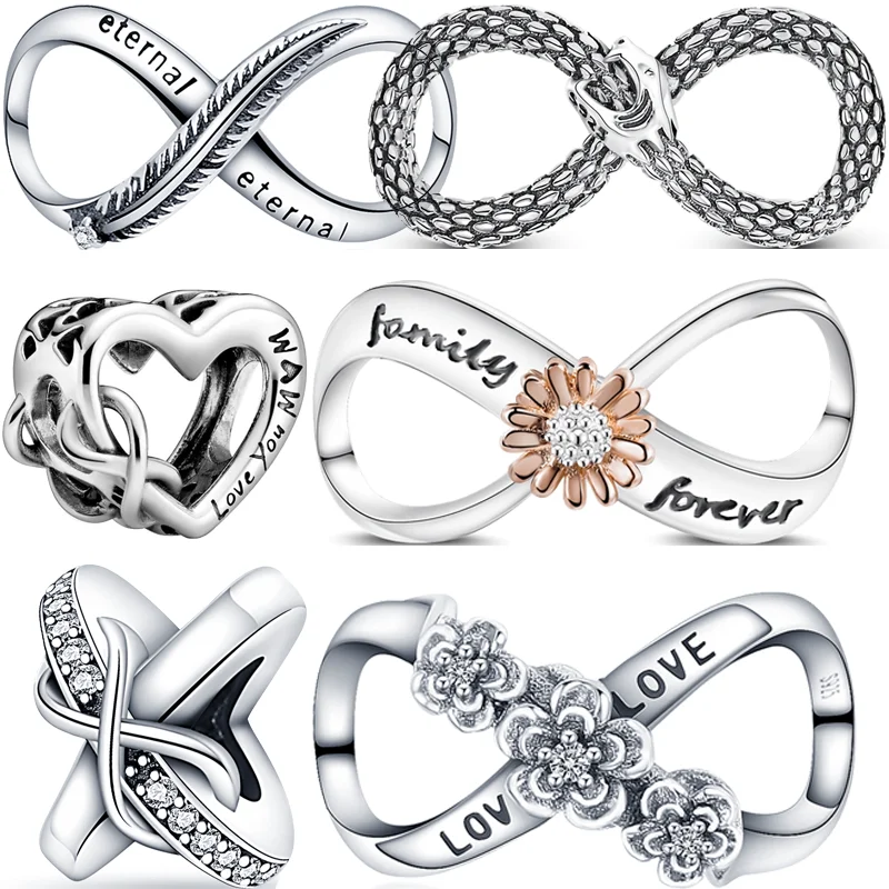 Nuovo 100% 925 Sterling Silver Infinity Eternity Sign Family Forever Love Beads Fit Original Pandora Charms Bracciale Gioielli Da Donna