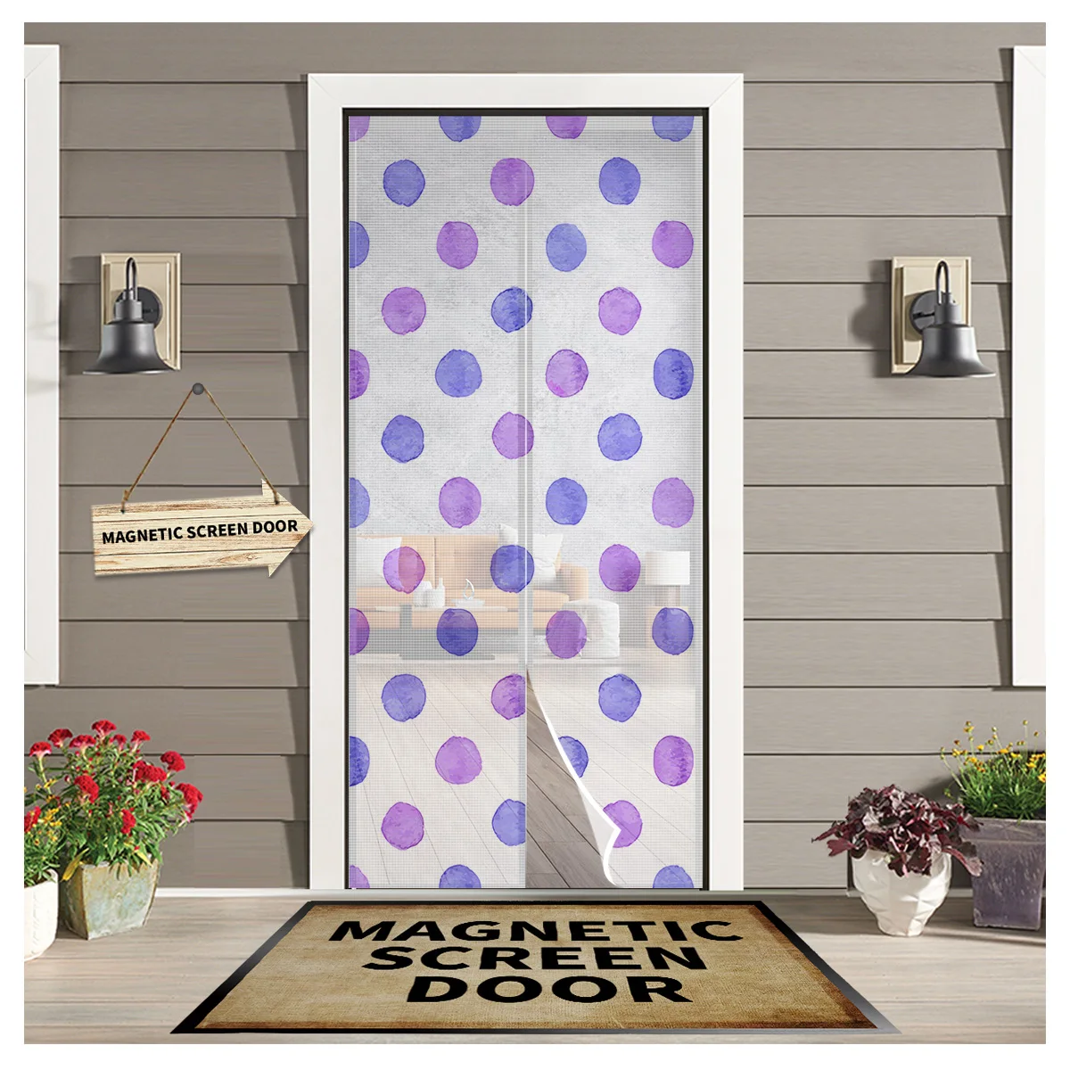 

Dot Geometric Decoration Watercolor Kitchen Door Curtain Mosquito-proof Window Screen Bedroom Magnetic Door Curtain