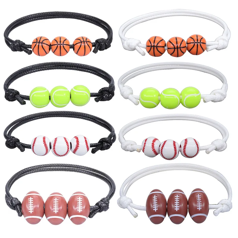 

Men's Classic Ball Basketball Football Hand-woven Wax String Bracelet Tennis Rugby Softball Sports Hand Ornaments