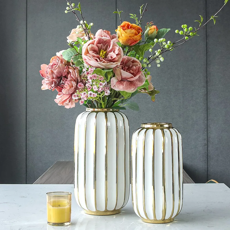 

Light luxury electroplating gold modern ceramic vase flower device simulation flower flowers living room decoration ornaments