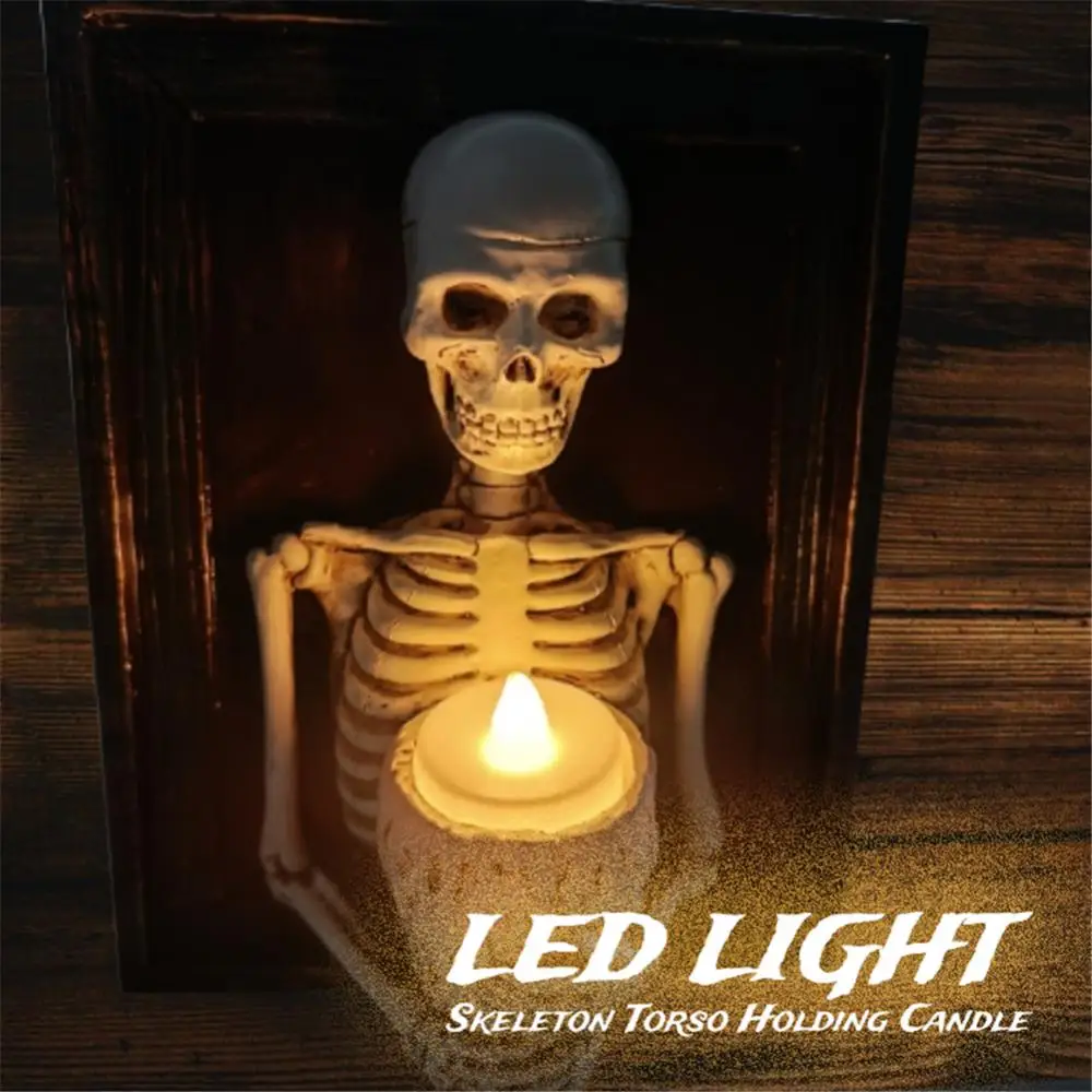 

Halloween Led Candle Light Skeleton Framed Skeleton Torso Holding Candle Light Wall Ornament Horror Props Halloween Decoration