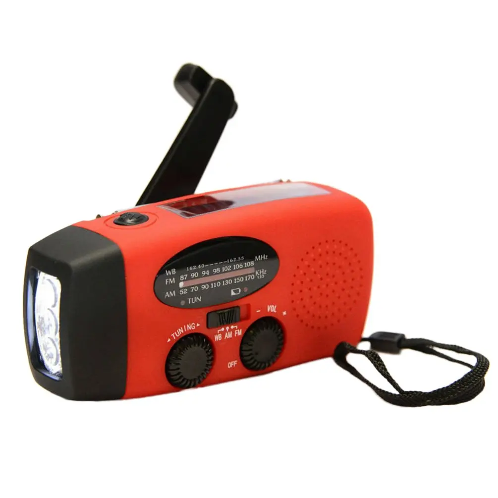 

Outdoor LED Flashlight Multifunctional Hand Cranked Generator Emergency Lamp Solar Powered Portable FM/AM Radio Phone Charger