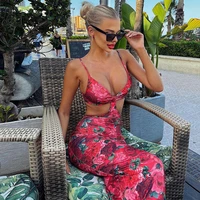 elegant print draped cut out maxi dress for women clothes summer sexy backless sleeveless holiday dresses vestido