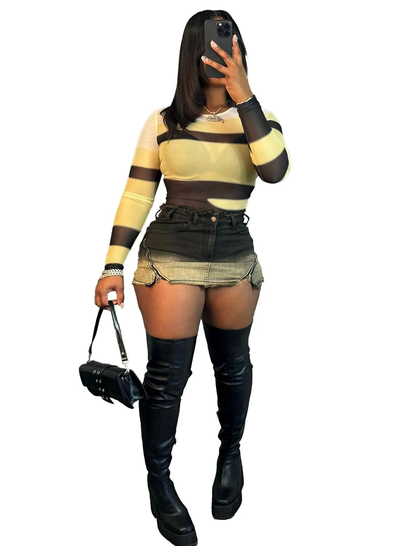 HR88101 Женская винтажная пикантная эластичная джинсовая короткая юбка на молнии