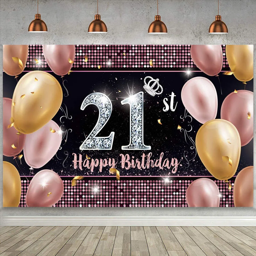 

Фотографический фон для фотографирования с надписью «Happy 21st»