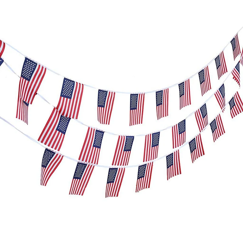 

10M 90 Pcs American Flag String Bunting Flag Garland Home Garden Decoration