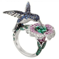 wholesale crystal rhinestones bird flower ring fashion womens rose gold plated wedding engagement ring jewelry