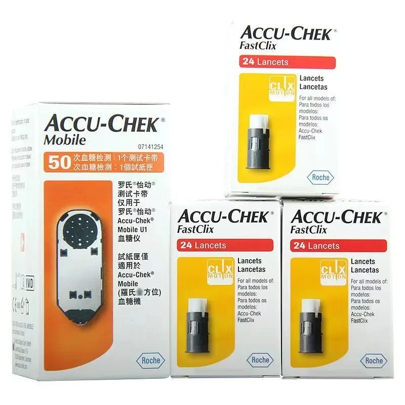 Фото Accu-Chek оригинальные импортные домашние медицинские мобильные тест-полоски для измерения уровня глюкозы в крови 50 шт. + фонари Fastclix №2