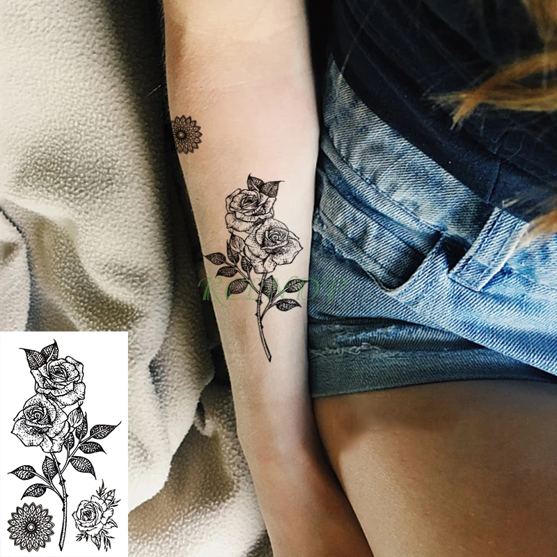 Waterproof Temporary Tattoo Sticker Rose Flower Tatto Stickers Flash Tatoo Fake Tattoos Hand Leg Arm for Kids Men Women child | Красота и