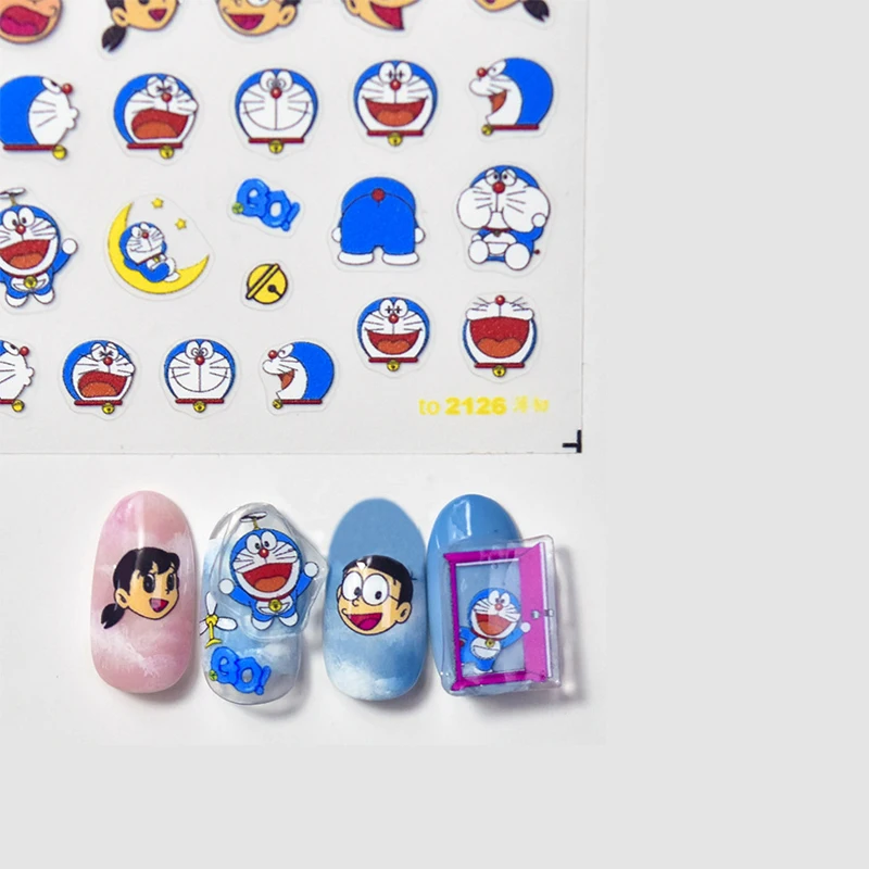 

Мультяшные наклейки для ногтей Doraemon, аниме Kawaii Ins Wind, новые тонкие жесткие наклейки для ногтей, клейкая подложка, украшения для ногтей