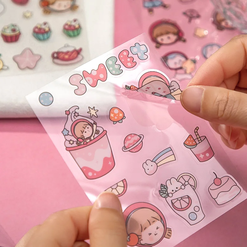 10Sheets Cute Girls And Rabbit Stickers Kawaii PET Labels Decor Phone Scrapbooking Notebooks Art Sketchbook For School |