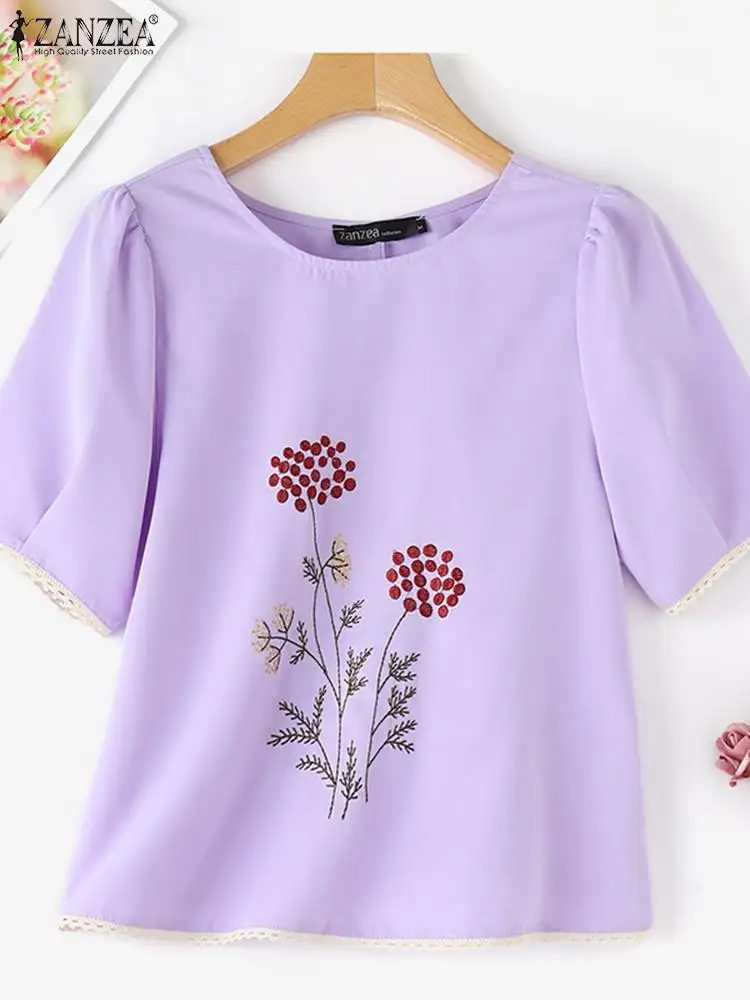 Блузка ZANZEA женская с цветочной вышивкой повседневный топ коротким
