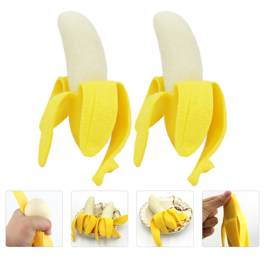 

2 Pcs Banana Squeeze Toy Stuffed Toys Funny Peeled Adorable Decompression Comfortable Children Pp Cotton Plaything Stress Vent