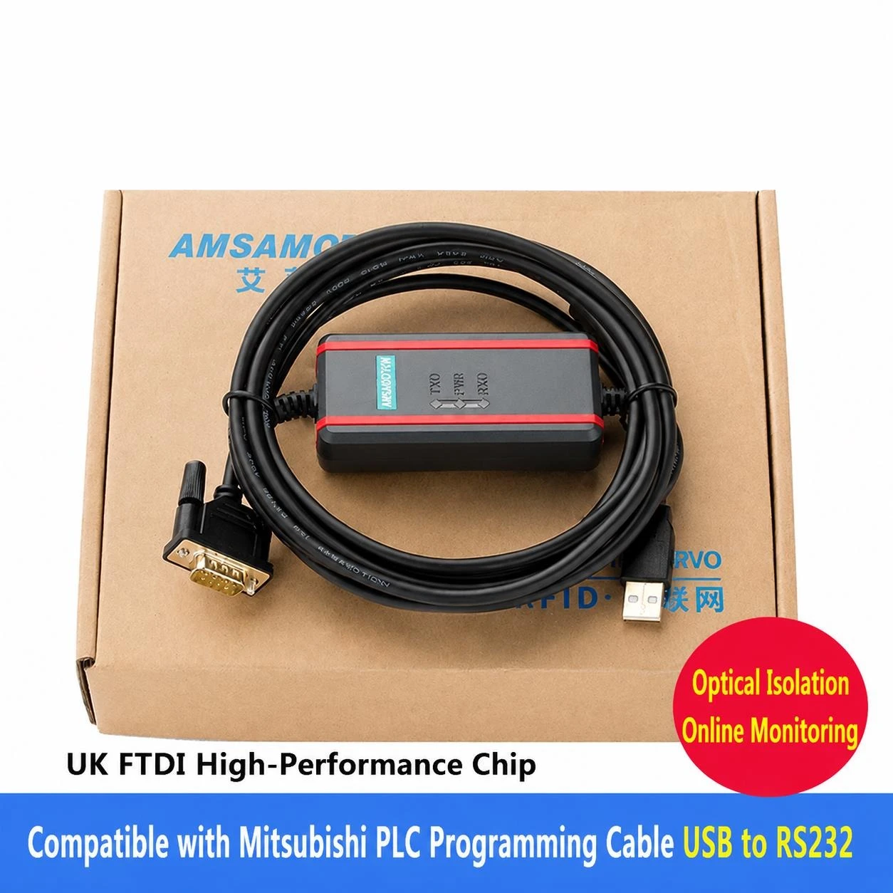 Фото Кабель USB-RS232 (9-контактный) для программирования и передачи данных промышленных контроллеров Zhongda, Youkong, Lingkong, Mitsubishi PLC №3