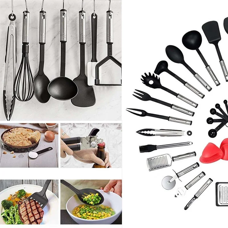 

Кухонная утварь, полные инструменты, ложка, посуда, посуда, нержавеющая сталь, нейлон, антипригарный шпатель, набор кухонных принадлежносте...