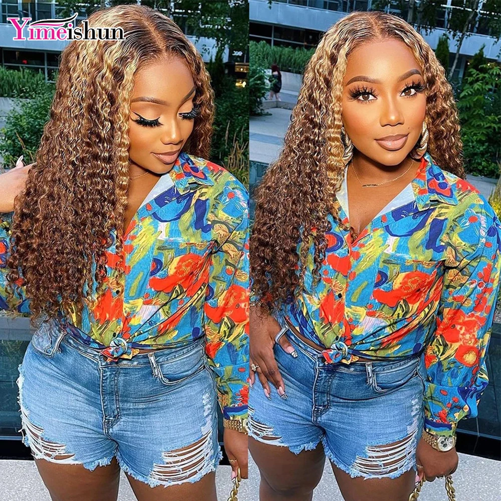 Deep Curly Lace Front Human Hair Wigs Highlight Ombre Lace Front Wigs 13x4 Deep Wave Frontal Wig Colored Human Hair Wigs  P4/27