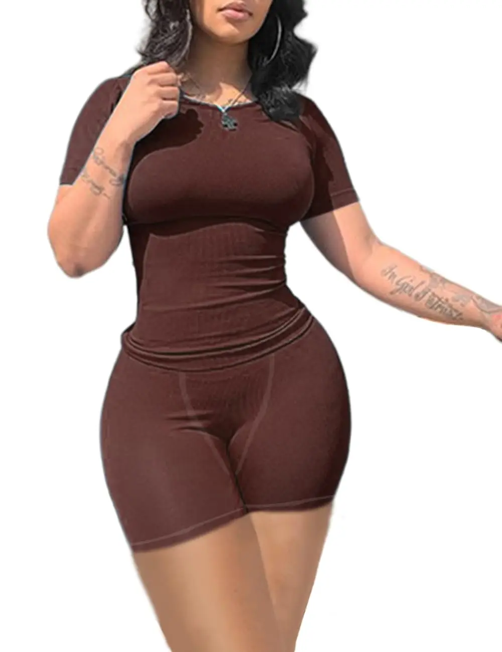 Женская повседневная вязаная короткая футболка из полиэстера с круглым вырезом