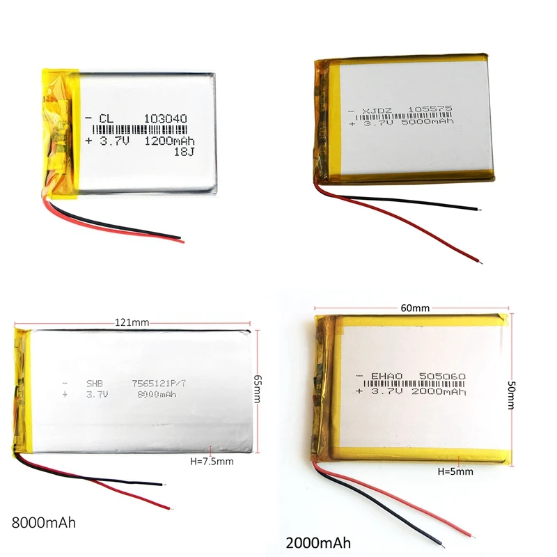 

3.7V 1200-8000mAh Polymer Li-po Battery 103040 , Power bank ipod Tablet PC