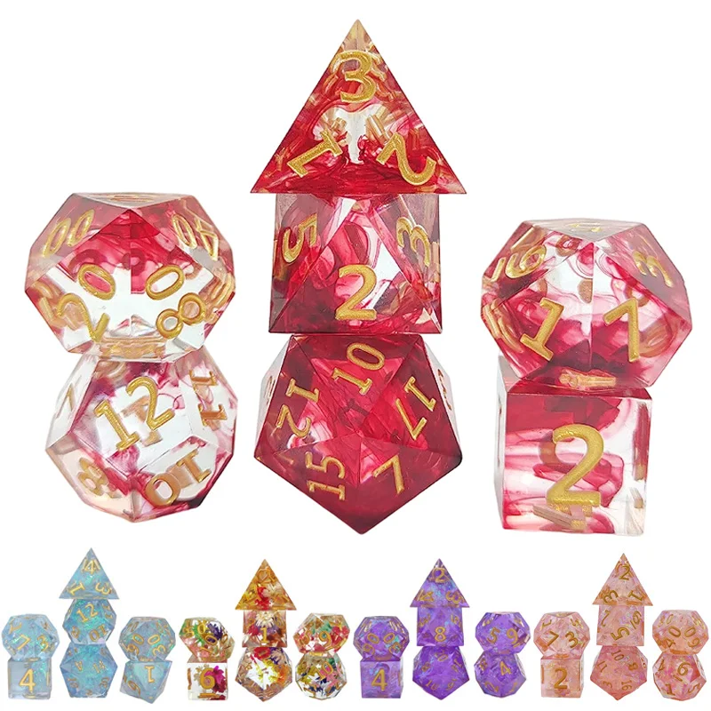

7pcs Resin Polyhedral Acute Angle Dice Set Blood Effect Numeral Dice Halloween Party Table Game Supplies For RPG Game Lovers