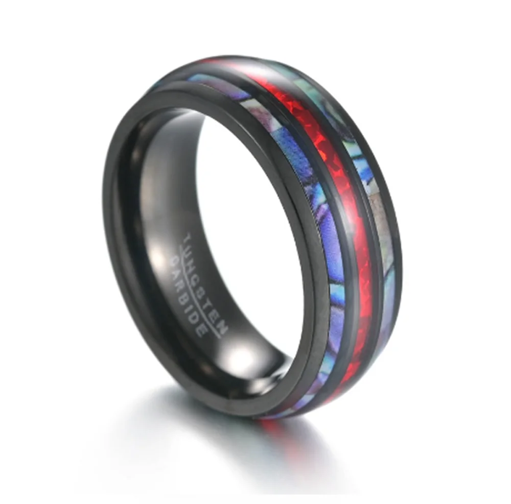 

Men's Tungsten Carbide Rings Artificial Shells Imitation Opal Rings No Fade Couple Jewelry