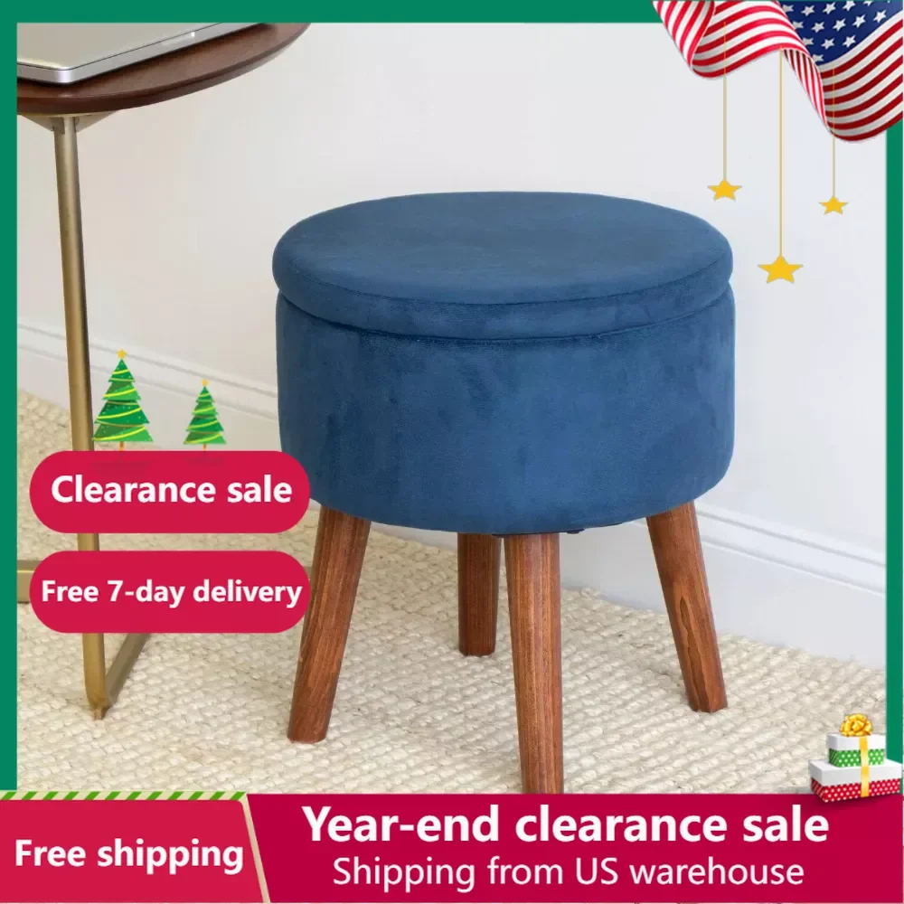 

Sloan 16" Velour Round Storage Ottoman Stool Dining Chairs Stools Ottoman in the Bedroom Chair Room Furniture Home