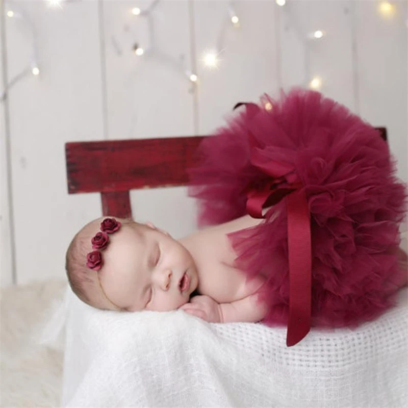 

2 Pcs Newborn Photography Props Outfit Baby Tulle Tutu Skirts Headband Set Infants Photo Shooting Cute Flower Hair Band