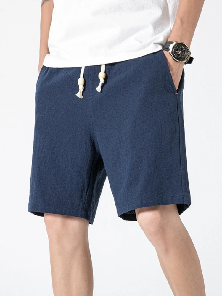 

SALSPOR Men's Shorts Beach Pants Solid Color Casual Shorts Men's Cotton Linen Sports Five Pants Micro-Stretch Straight-Leg Pants