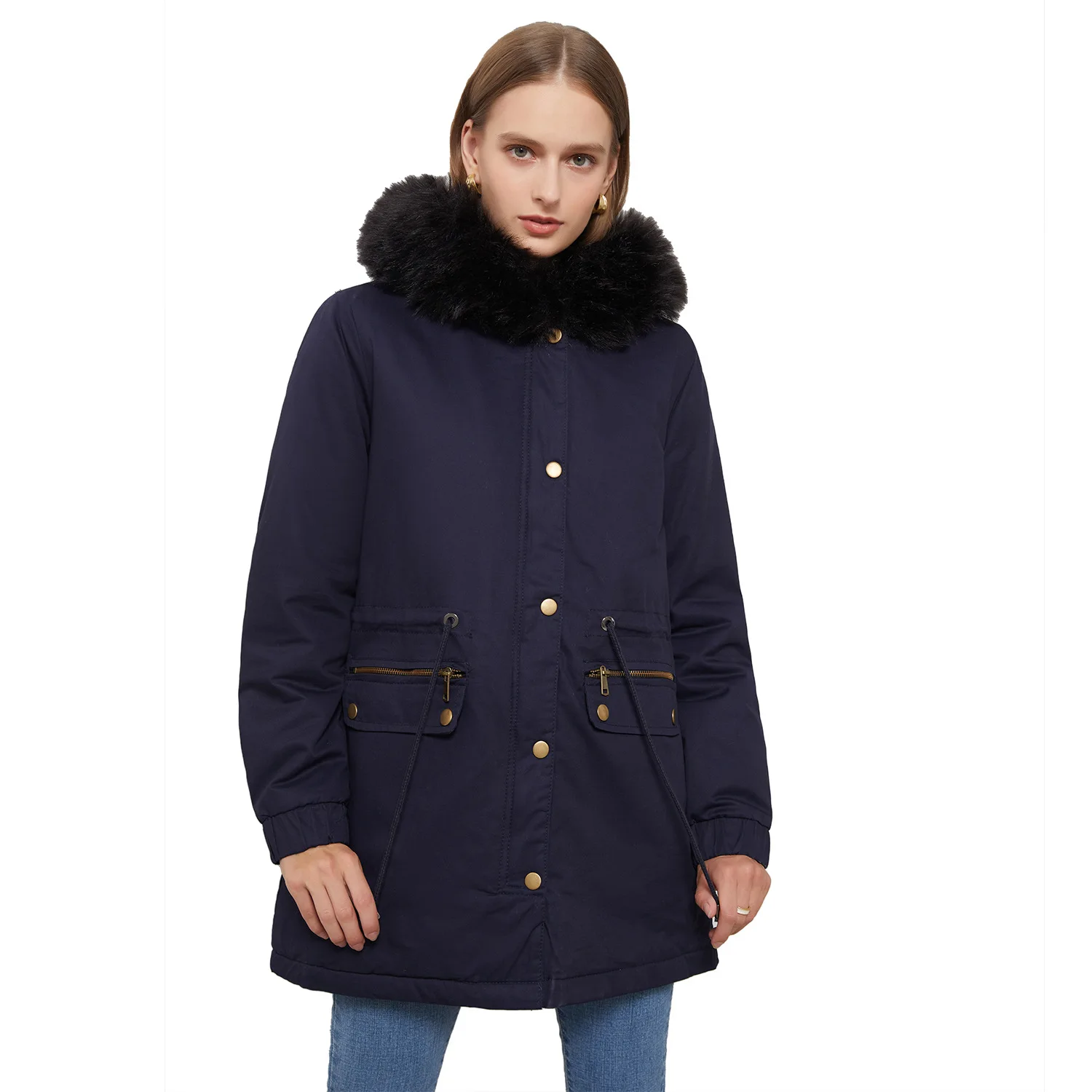 Autumn and Winter 2022 New Women's Plush Cotton Jacket Women's Hooded Warmth Jacket with Fur Collar Loose Cotton Jacket