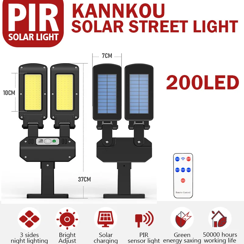 

KANNKOU Solar Lights Outdoor 200LED Pir(3 Mode) Motion Sensor Ip65 Waterproof Solar Wall Light Solar Street Light