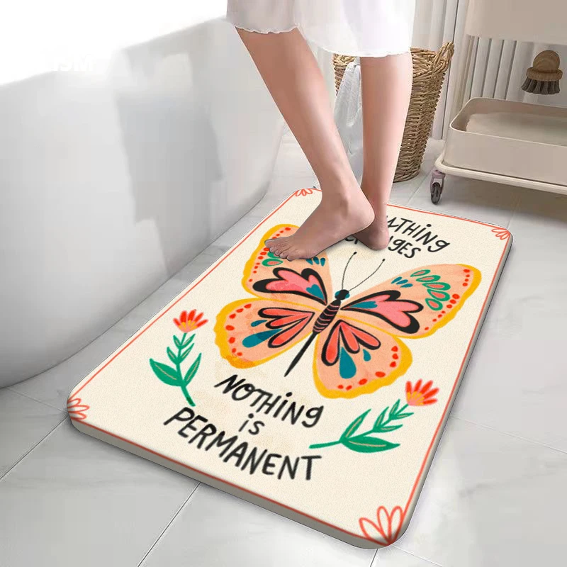 

Diatom Mud Bathroom Rug Kitchen Mat Non-Slip Carpets Boho Mushroom Butterfly Quick Drying Easy To Clean Floor Doormat Home Decor