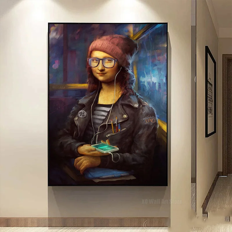

Funny Graffiti Pop Street Culture Spoof Art Modern Clothing Mona Lisa Canvas Painting Wall Poster for Living Room Decor Unframed